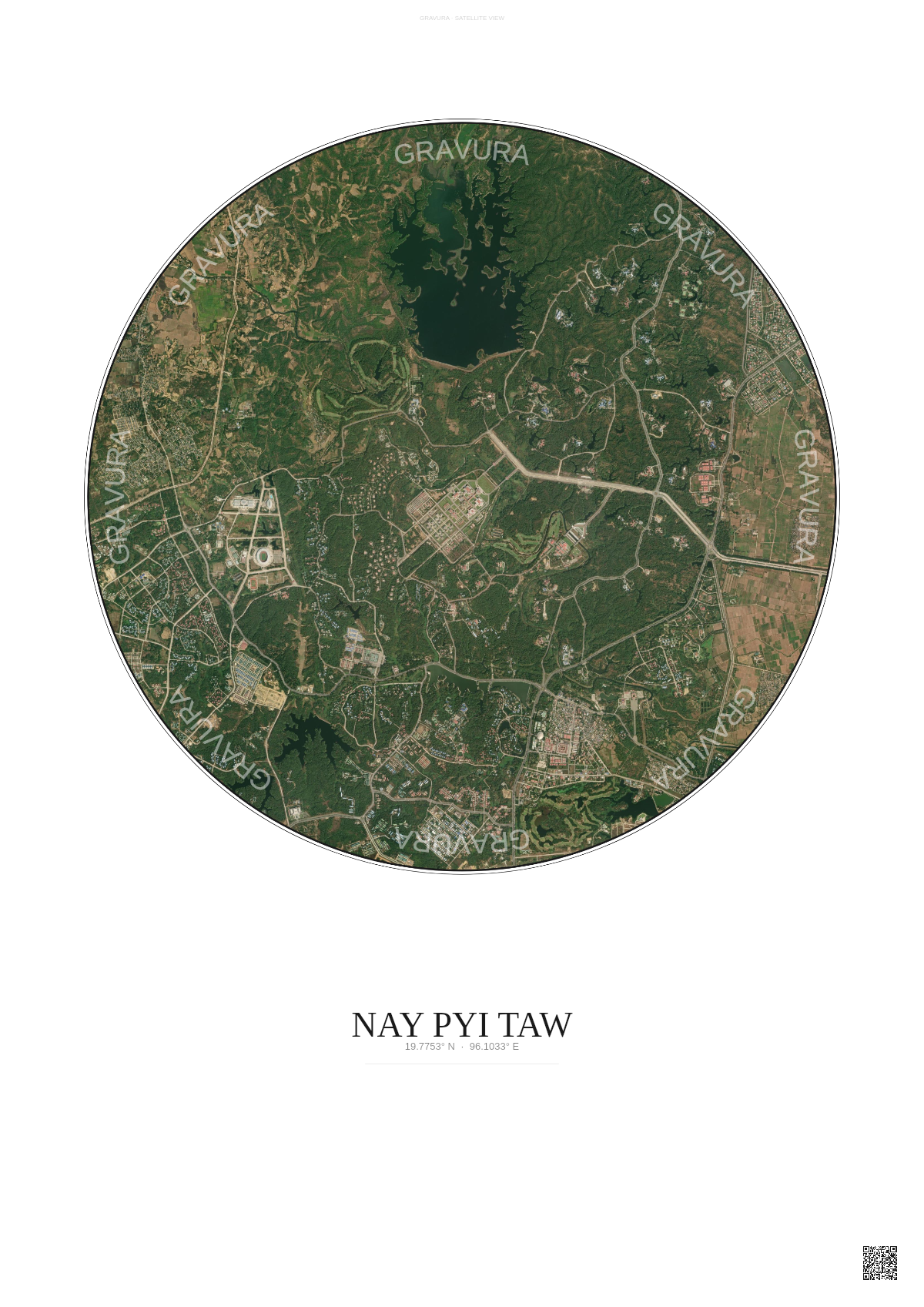 Affiche Nay Pyi Taw – Poster vue satellite | Gravura – Fond clair