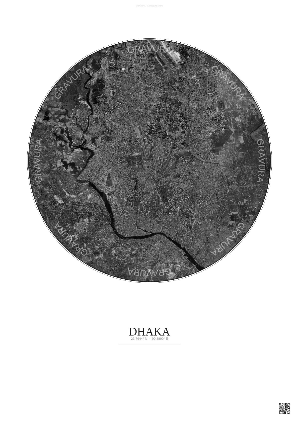 Affiche Dhaka – Poster vue satellite | Gravura – Fond clair
