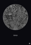 Affiche Dhaka – Poster vue satellite | Gravura – Fond foncé