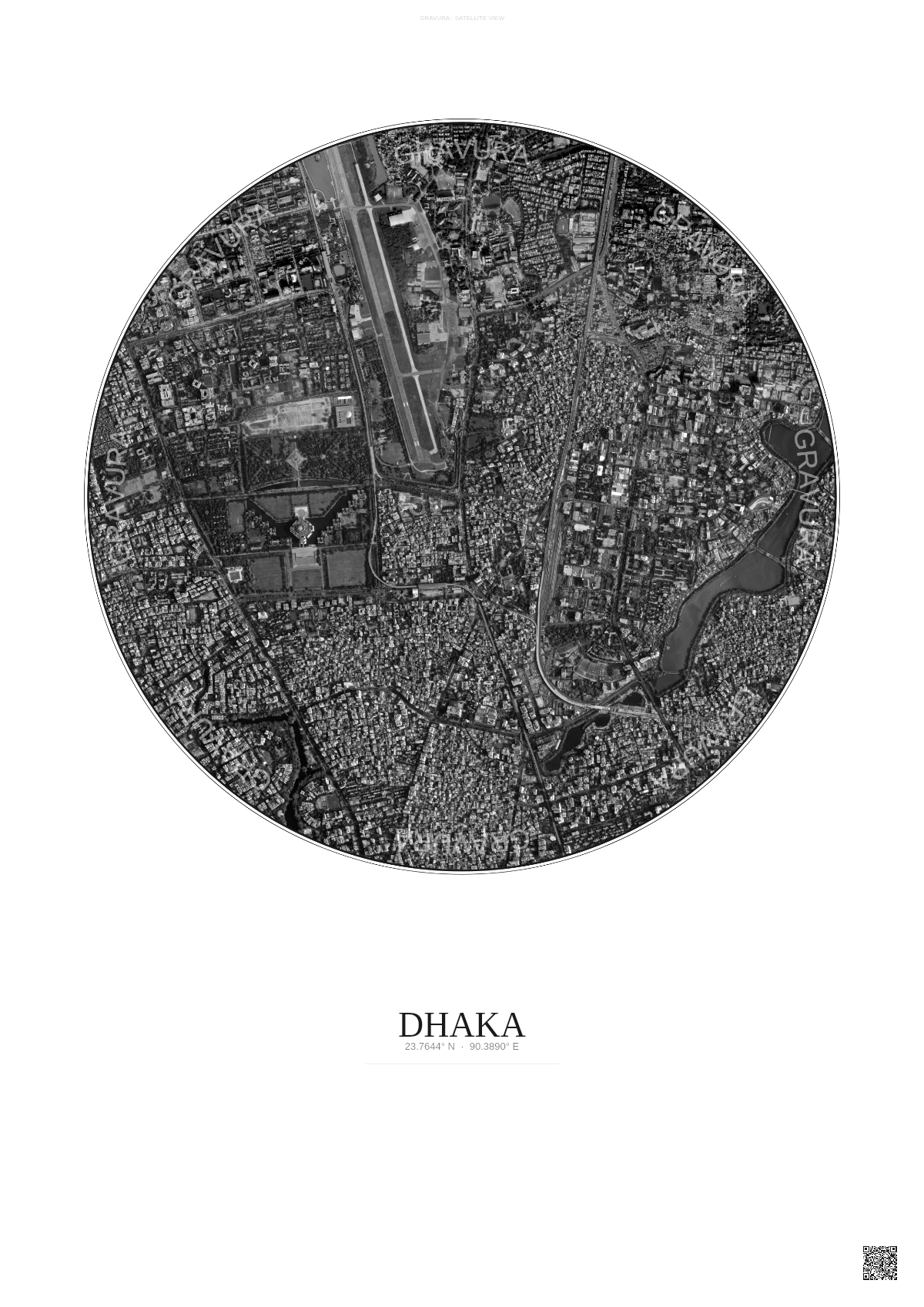 Affiche Dhaka – Poster vue satellite | Gravura – Fond clair