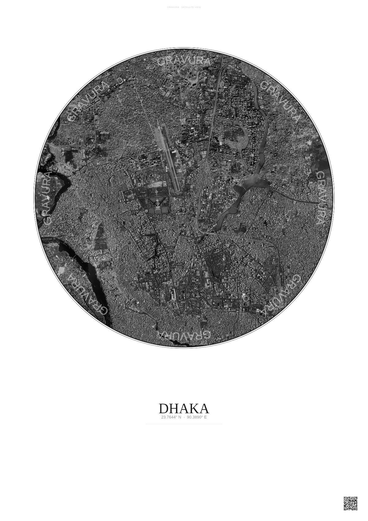 Affiche Dhaka – Poster vue satellite | Gravura – Fond clair