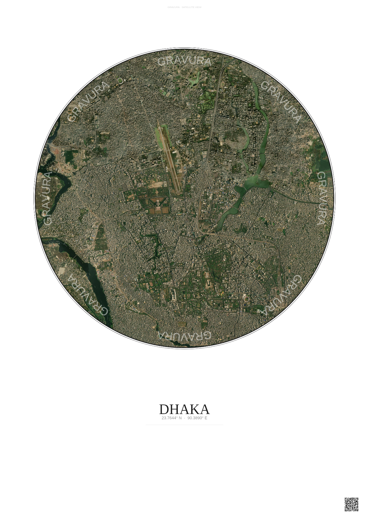 Affiche Dhaka – Poster vue satellite | Gravura – Fond clair