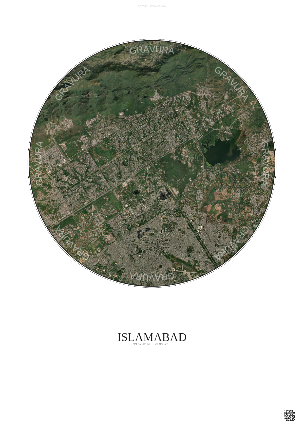 Affiche Islamabad – Poster vue satellite | Gravura – Fond clair
