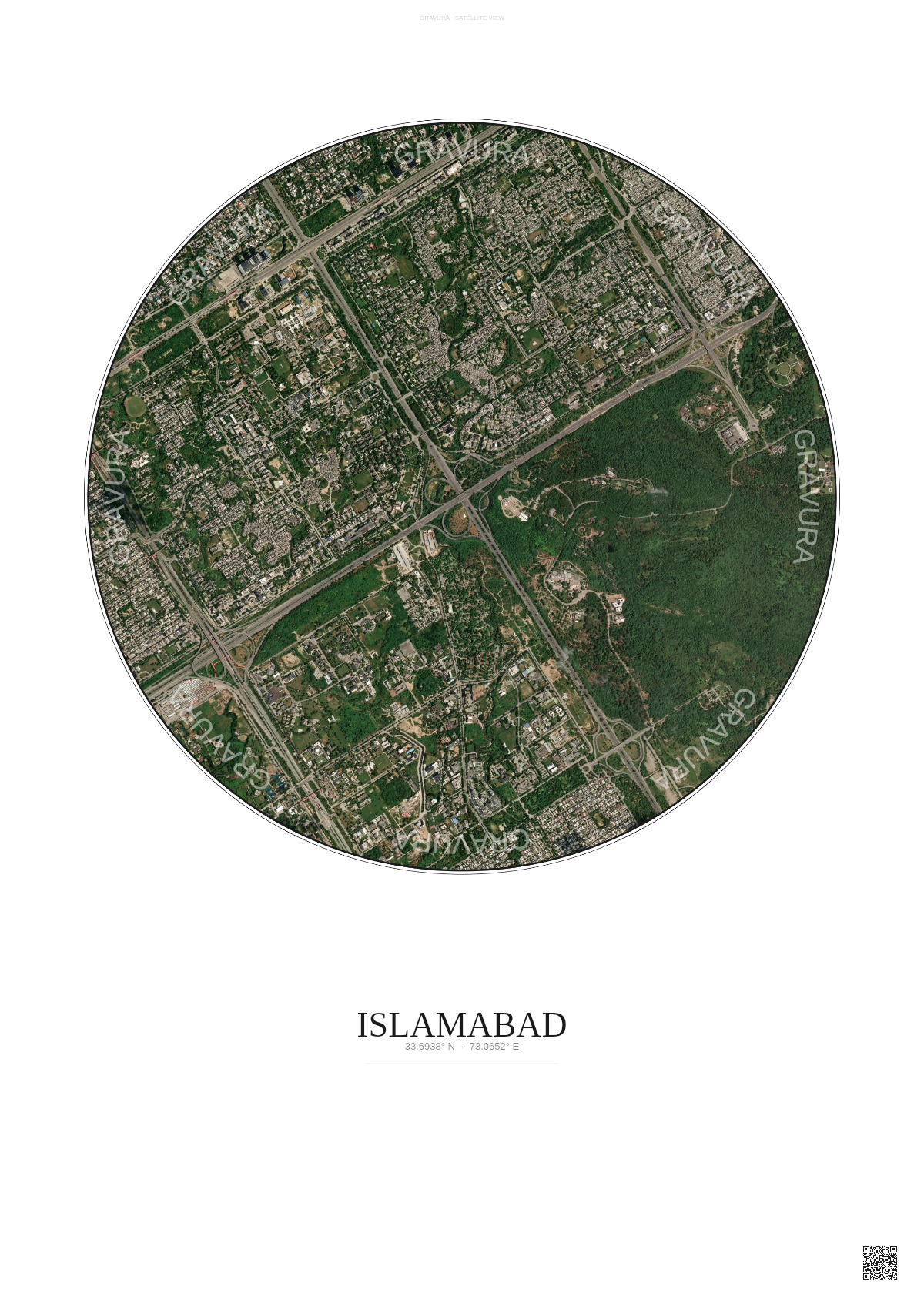 Affiche Islamabad – Poster vue satellite | Gravura – Fond clair