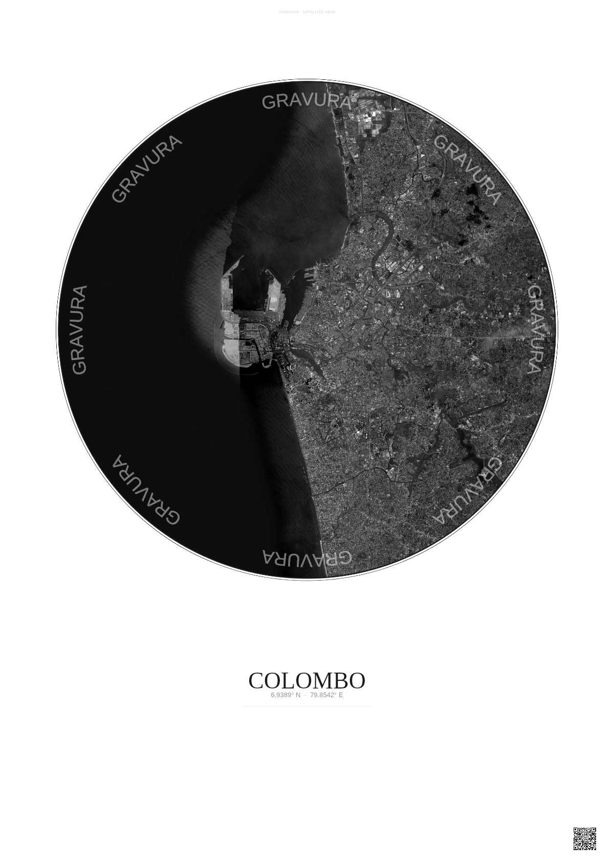 Affiche Colombo – Poster vue satellite | Gravura – Fond clair