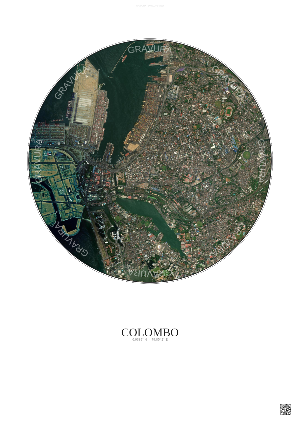 Affiche Colombo – Poster vue satellite | Gravura – Fond clair