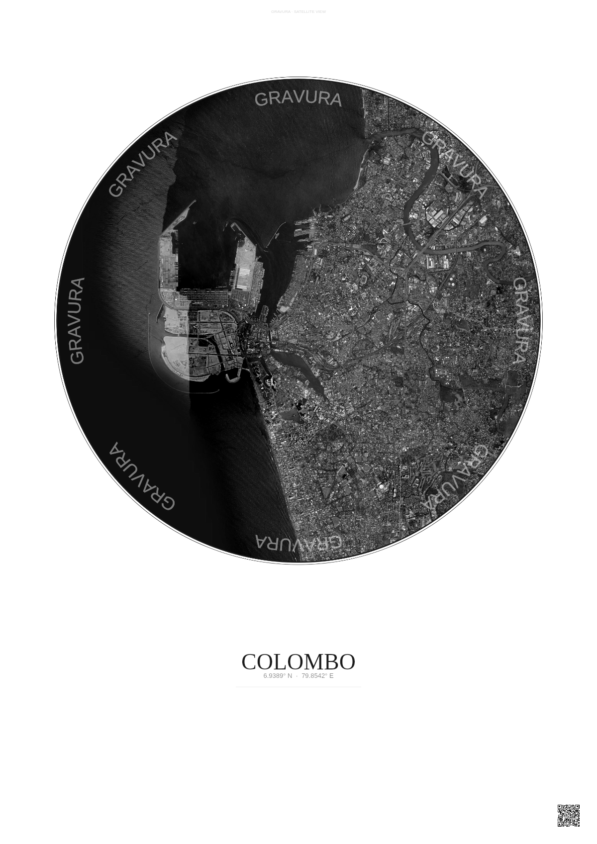 Affiche Colombo – Poster vue satellite | Gravura – Fond clair