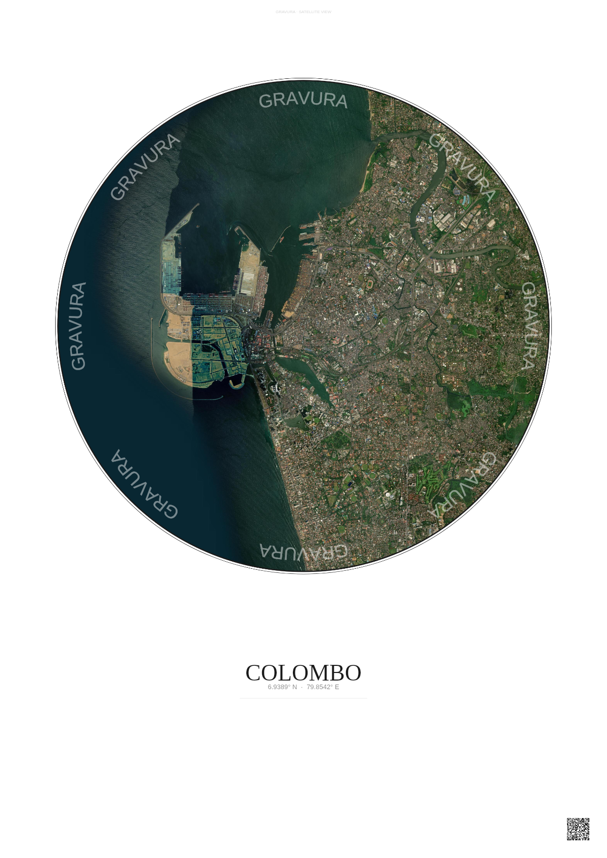 Affiche Colombo – Poster vue satellite | Gravura – Fond clair
