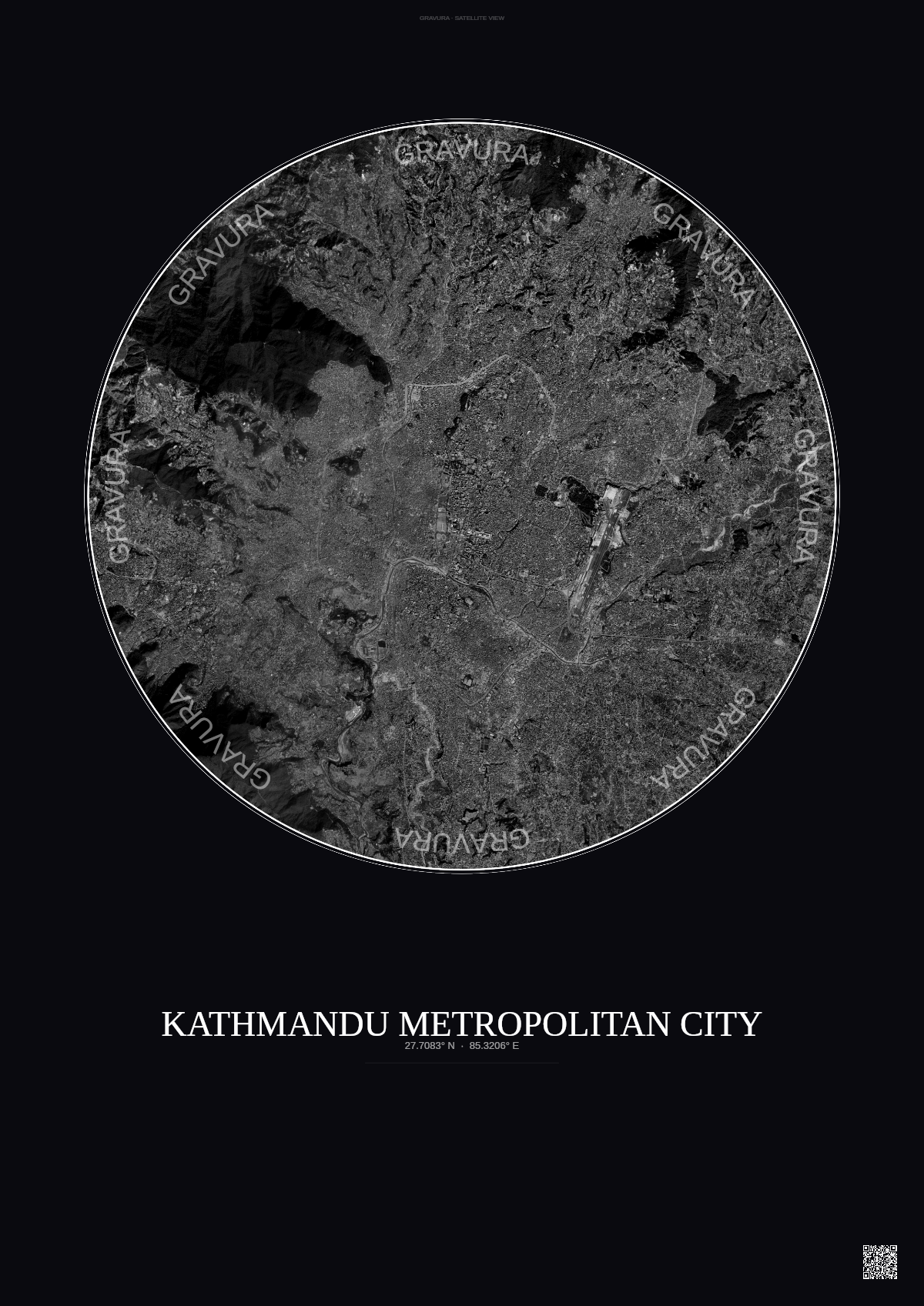 Affiche Kathmandu Metropolitan City – Poster vue satellite | Gravura – Fond foncé