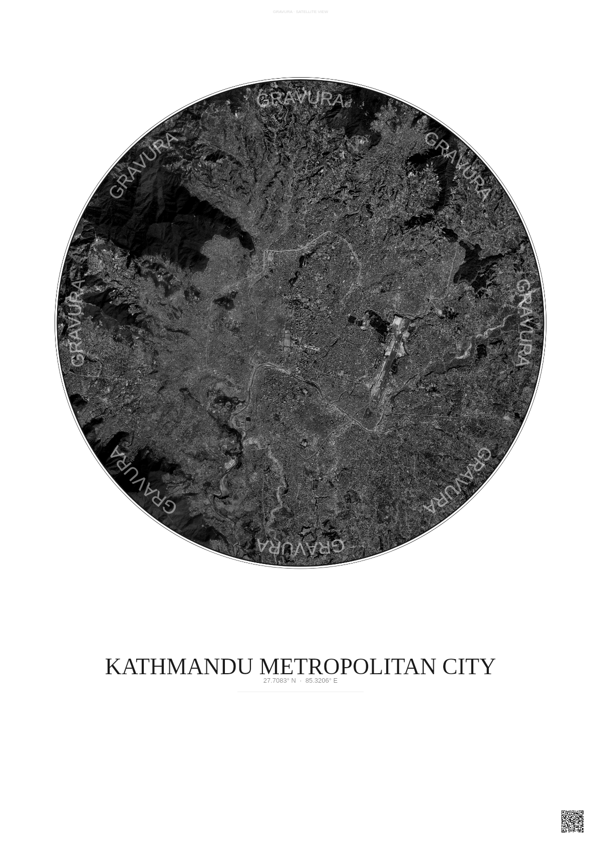 Affiche Kathmandu Metropolitan City – Poster vue satellite | Gravura – Fond clair