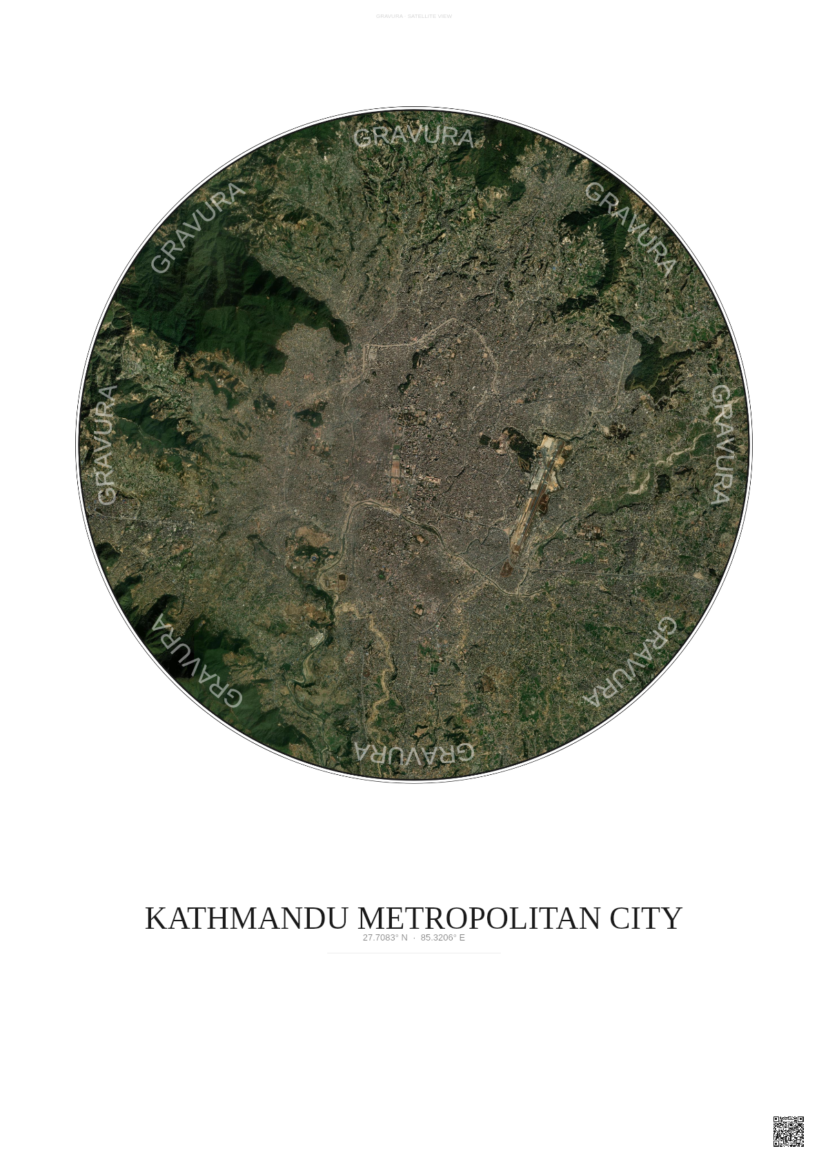 Affiche Kathmandu Metropolitan City – Poster vue satellite | Gravura – Fond clair