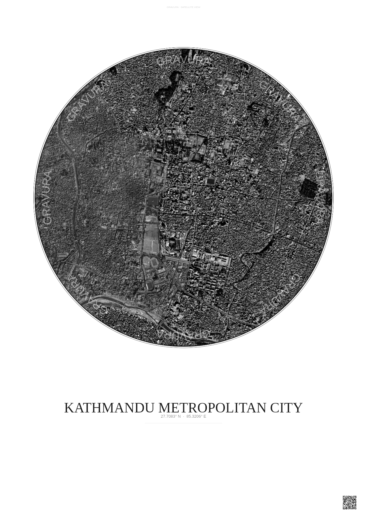 Affiche Kathmandu Metropolitan City – Poster vue satellite | Gravura – Fond clair