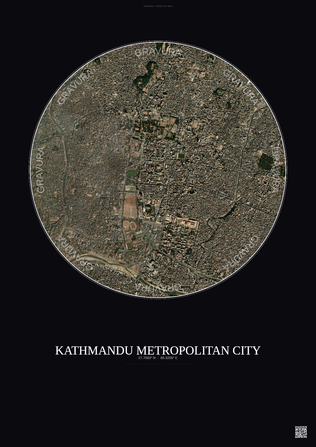 Affiche Kathmandu Metropolitan City – Poster vue satellite | Gravura – Fond foncé