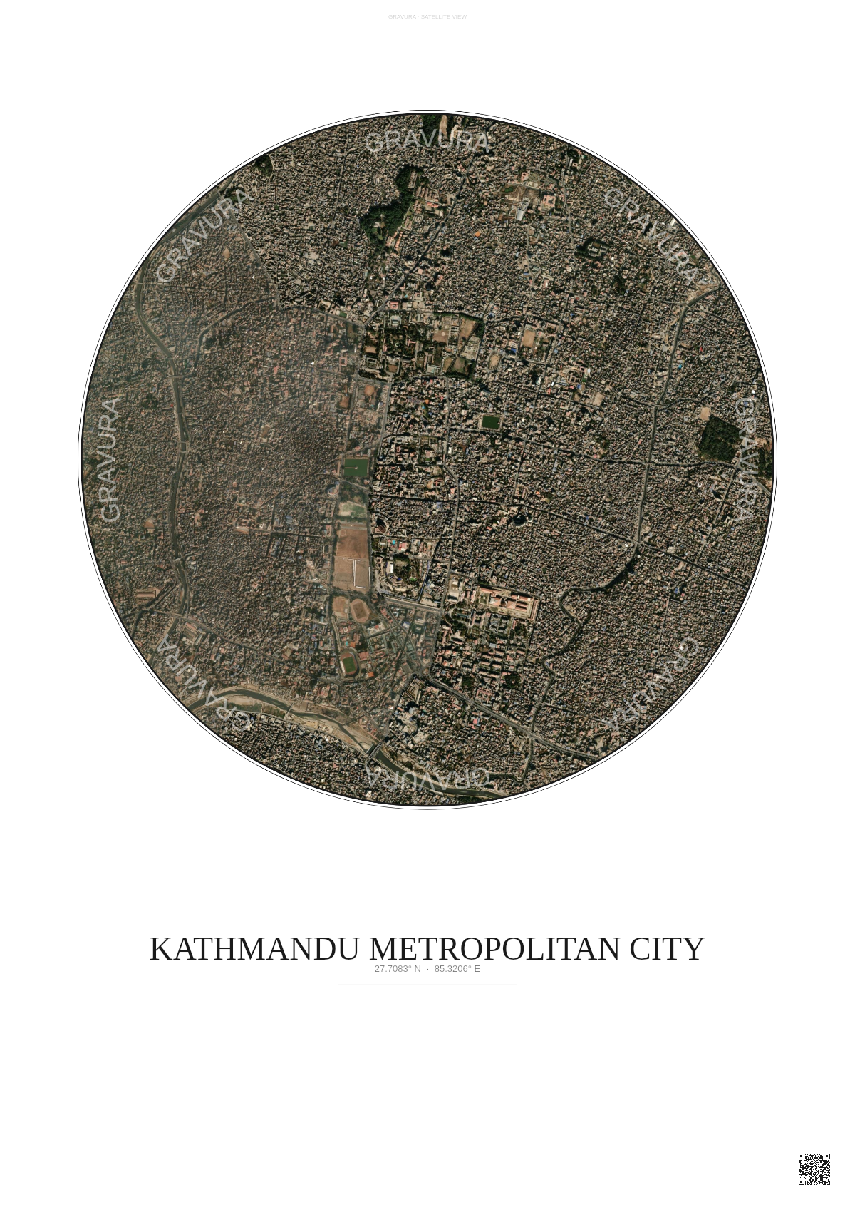 Affiche Kathmandu Metropolitan City – Poster vue satellite | Gravura – Fond clair