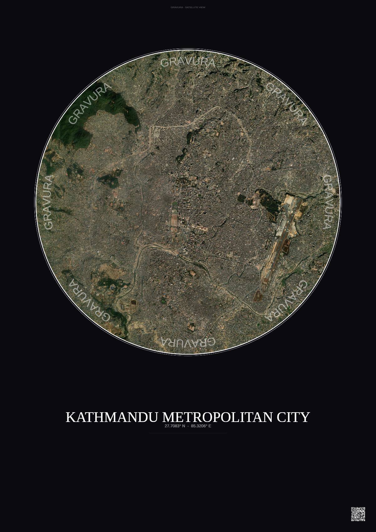 Affiche Kathmandu Metropolitan City – Poster vue satellite | Gravura – Fond foncé