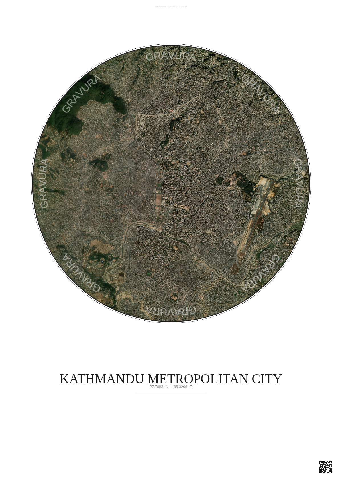 Affiche Kathmandu Metropolitan City – Poster vue satellite | Gravura – Fond clair
