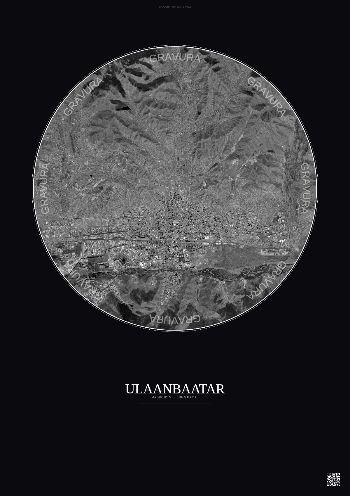 Affiche Ulaanbaatar – Poster vue satellite | Gravura – Fond foncé
