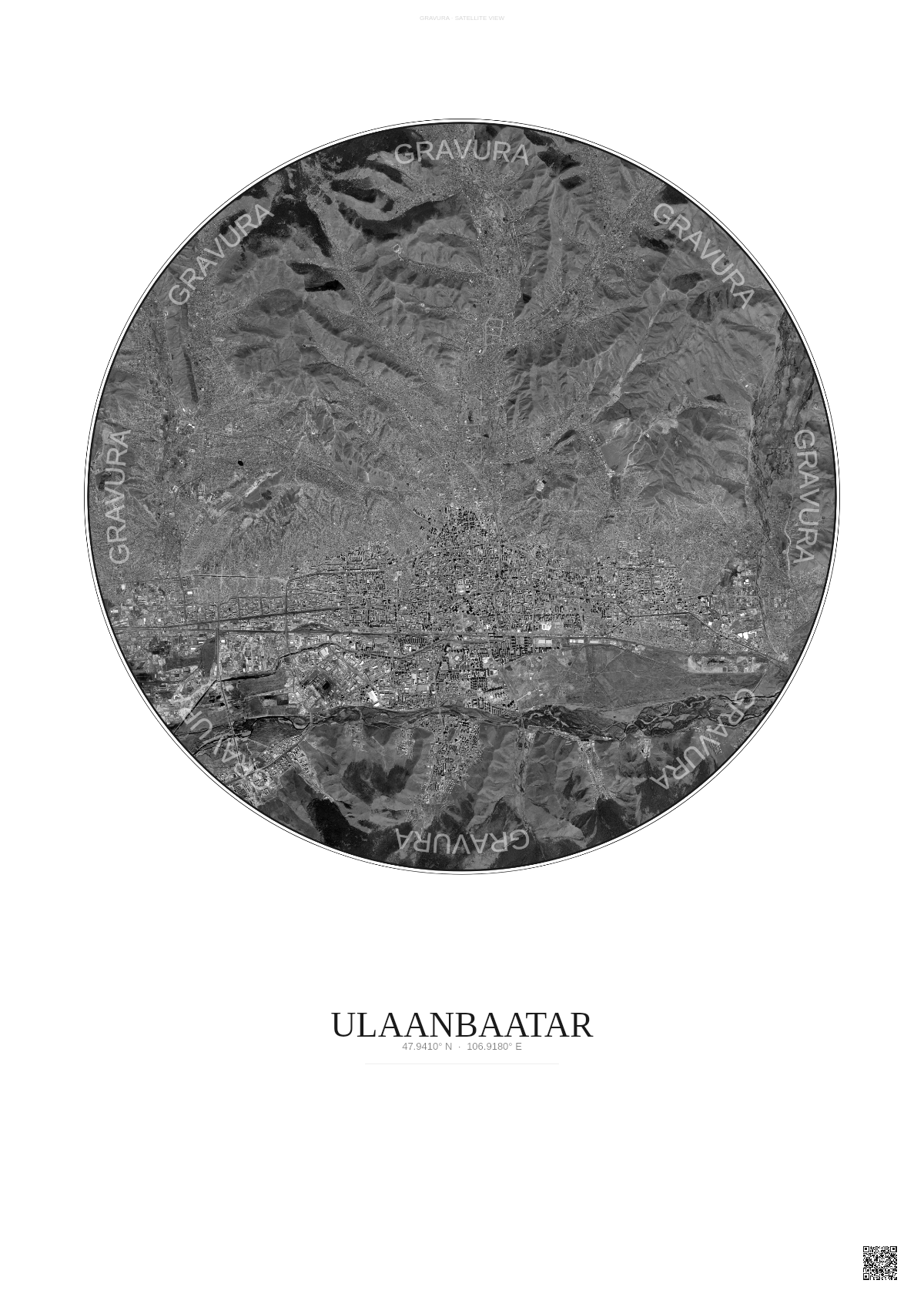 Affiche Ulaanbaatar – Poster vue satellite | Gravura – Fond clair