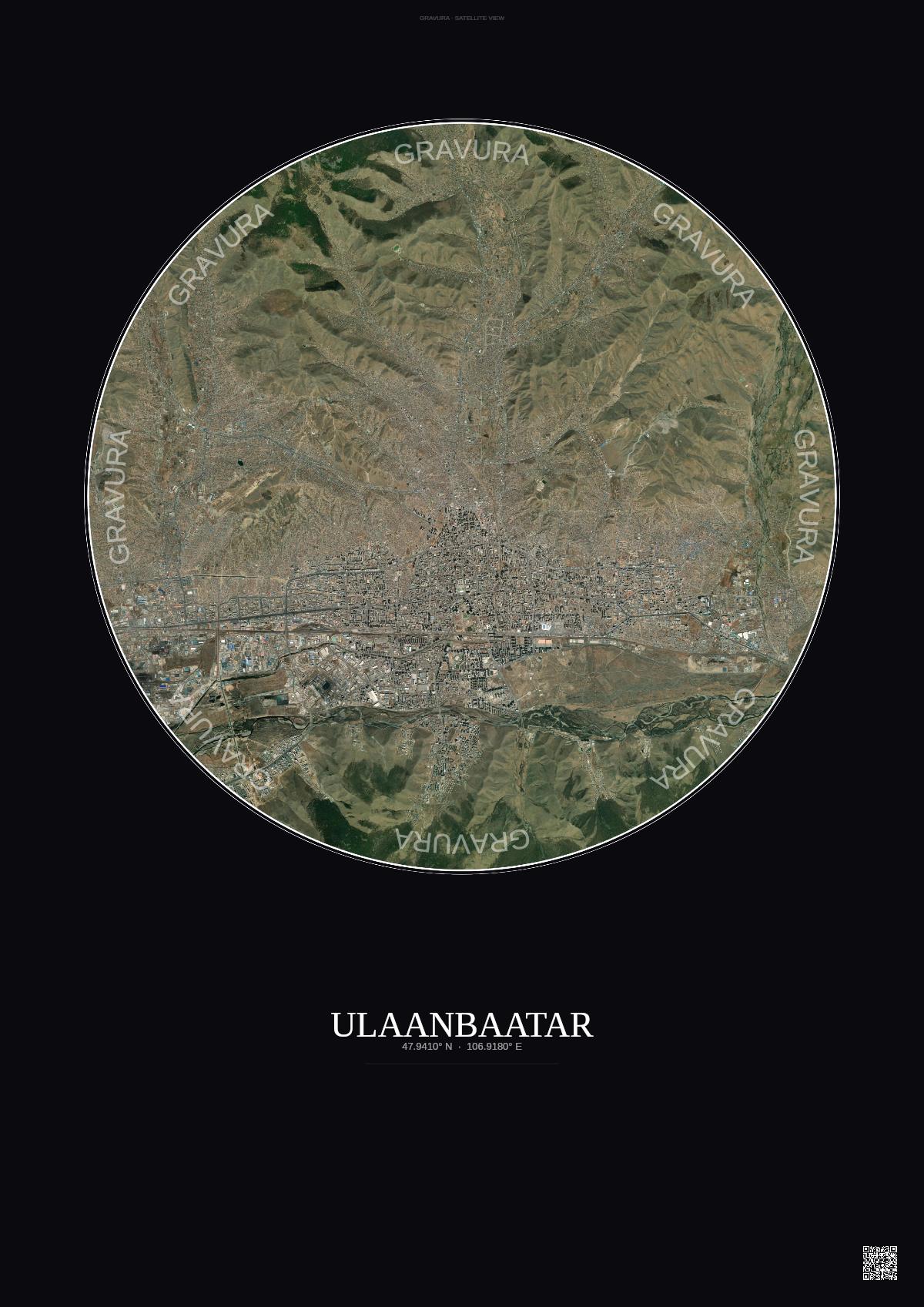 Affiche Ulaanbaatar – Poster vue satellite | Gravura – Fond foncé