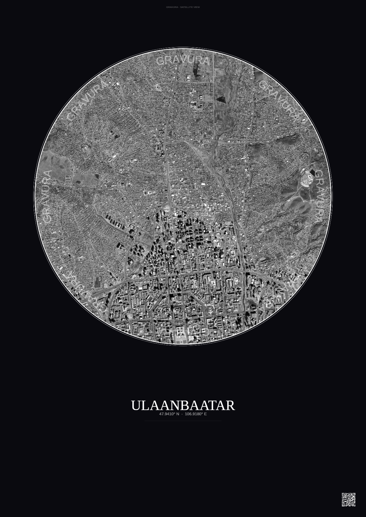 Affiche Ulaanbaatar – Poster vue satellite | Gravura – Fond foncé