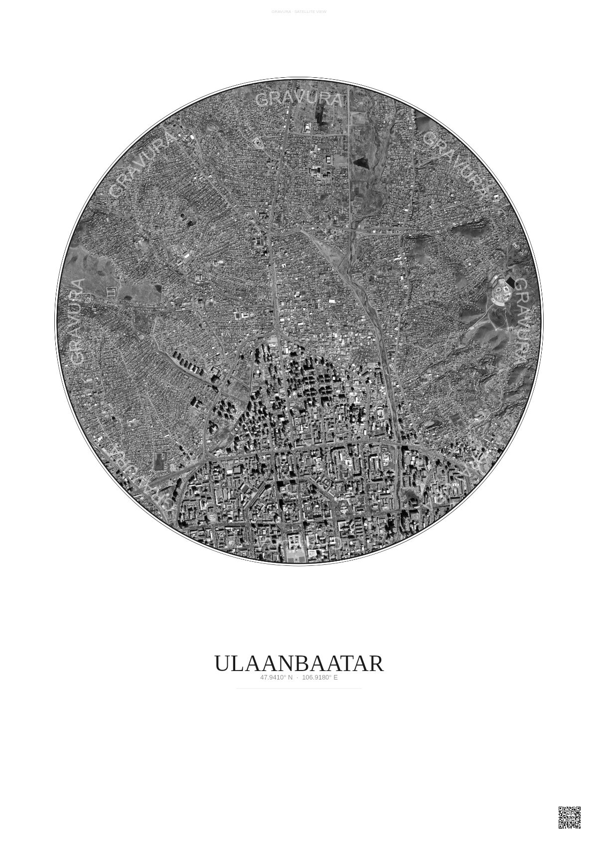 Affiche Ulaanbaatar – Poster vue satellite | Gravura – Fond clair