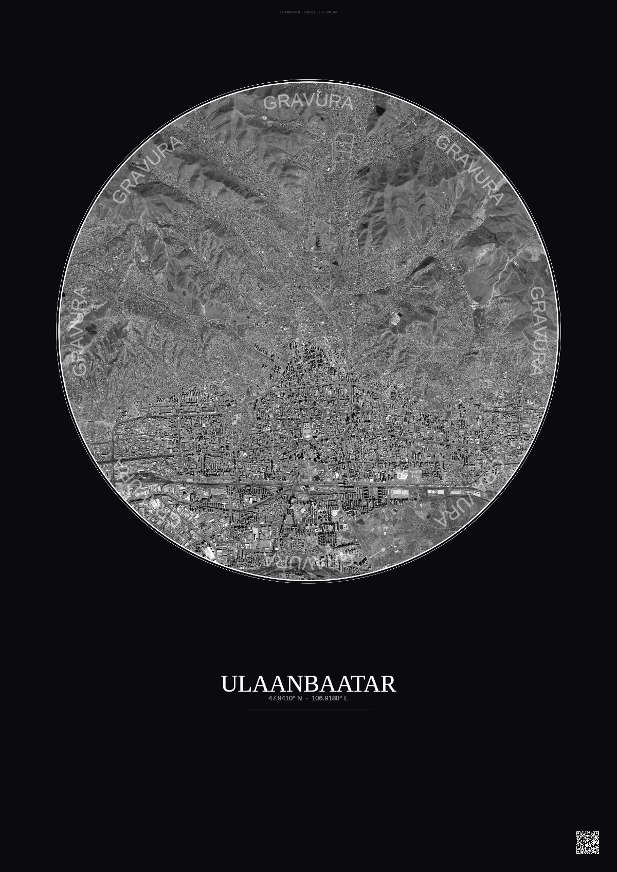 Affiche Ulaanbaatar – Poster vue satellite | Gravura – Fond foncé