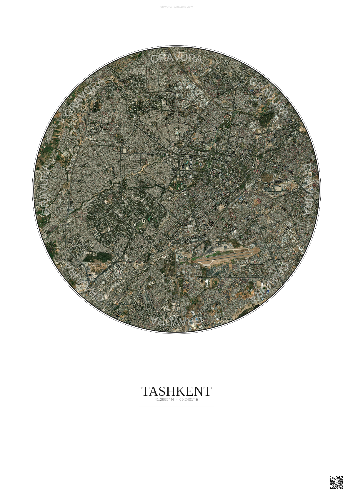 Affiche Tashkent – Poster vue satellite | Gravura – Fond clair