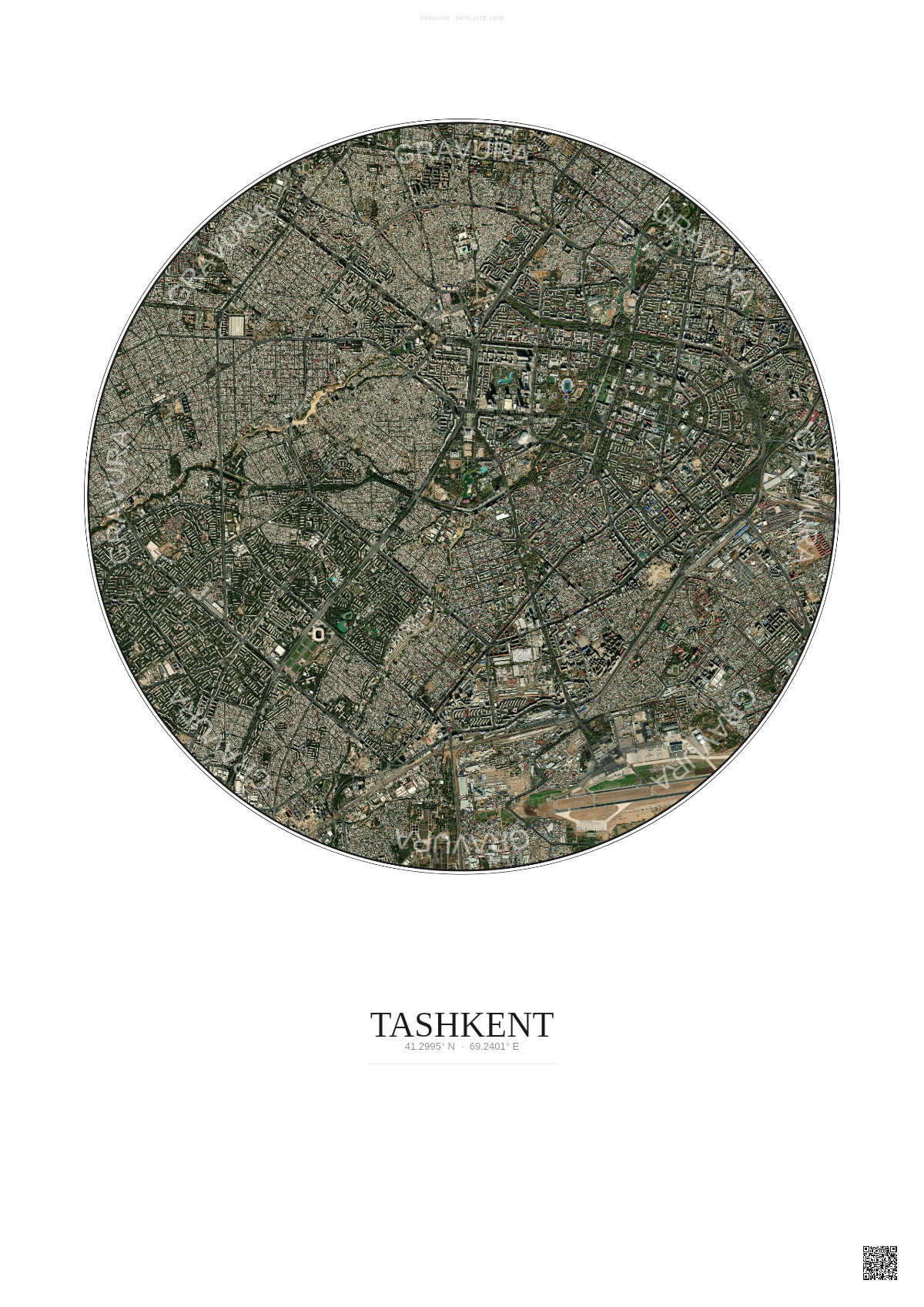 Affiche Tashkent – Poster vue satellite | Gravura – Fond clair