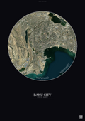 Affiche Baku City – Poster vue satellite | Gravura – Fond foncé