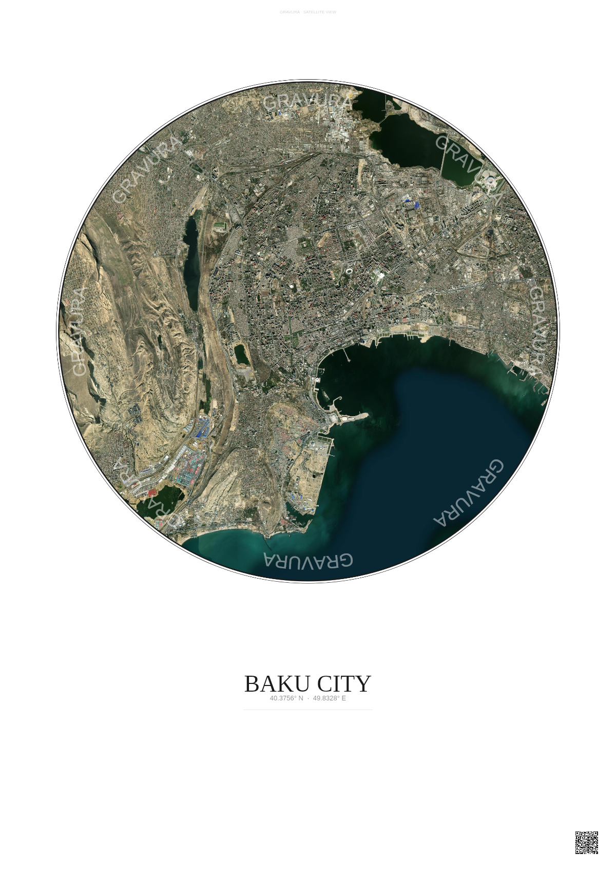 Affiche Baku City – Poster vue satellite | Gravura – Fond clair
