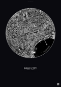Affiche Baku City – Poster vue satellite | Gravura – Fond foncé
