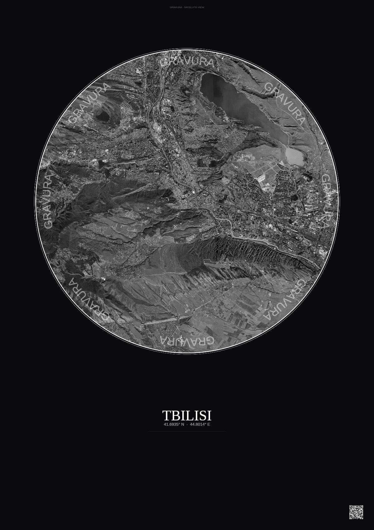 Affiche Tbilisi – Poster vue satellite | Gravura – Fond foncé