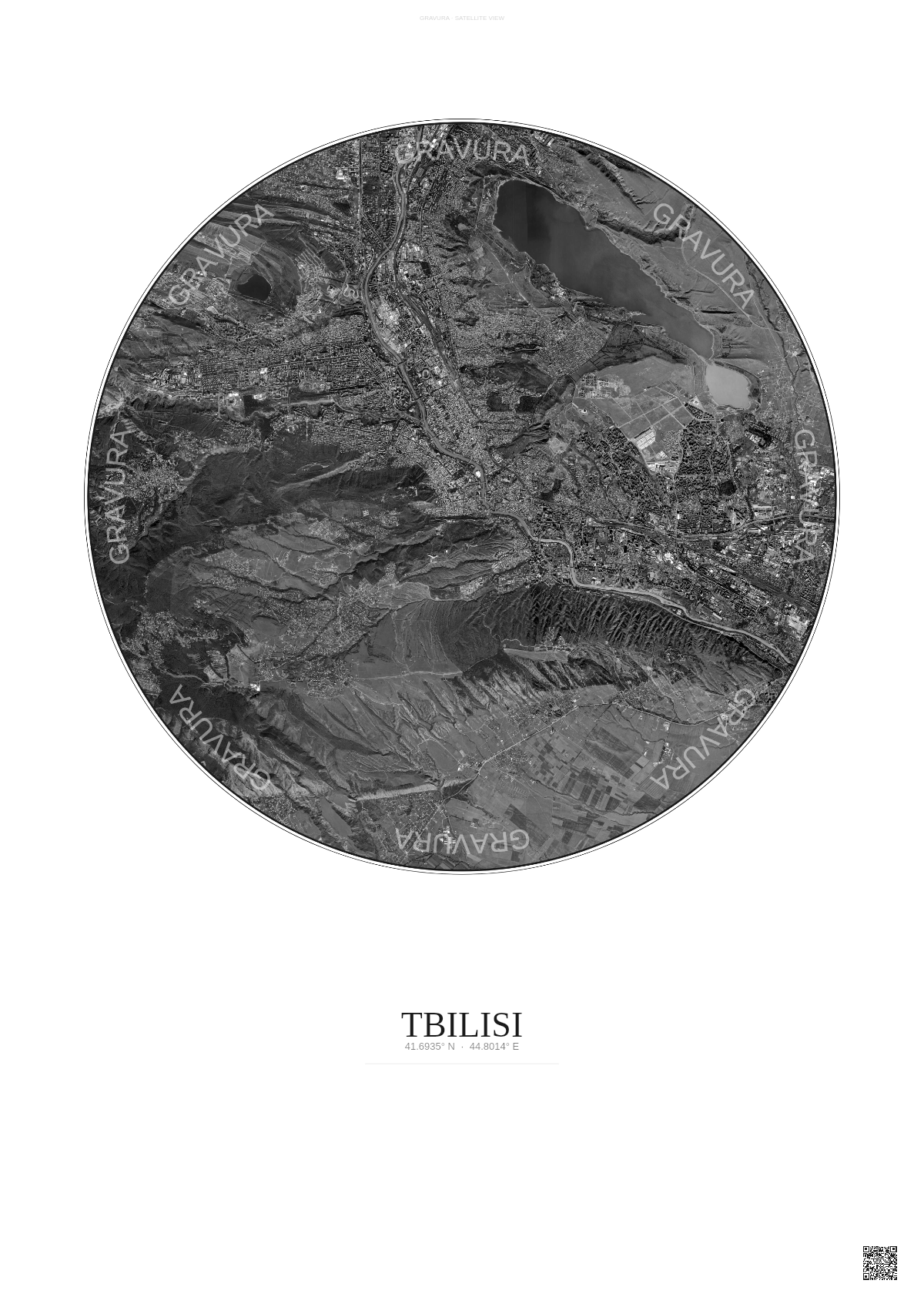 Affiche Tbilisi – Poster vue satellite | Gravura – Fond clair