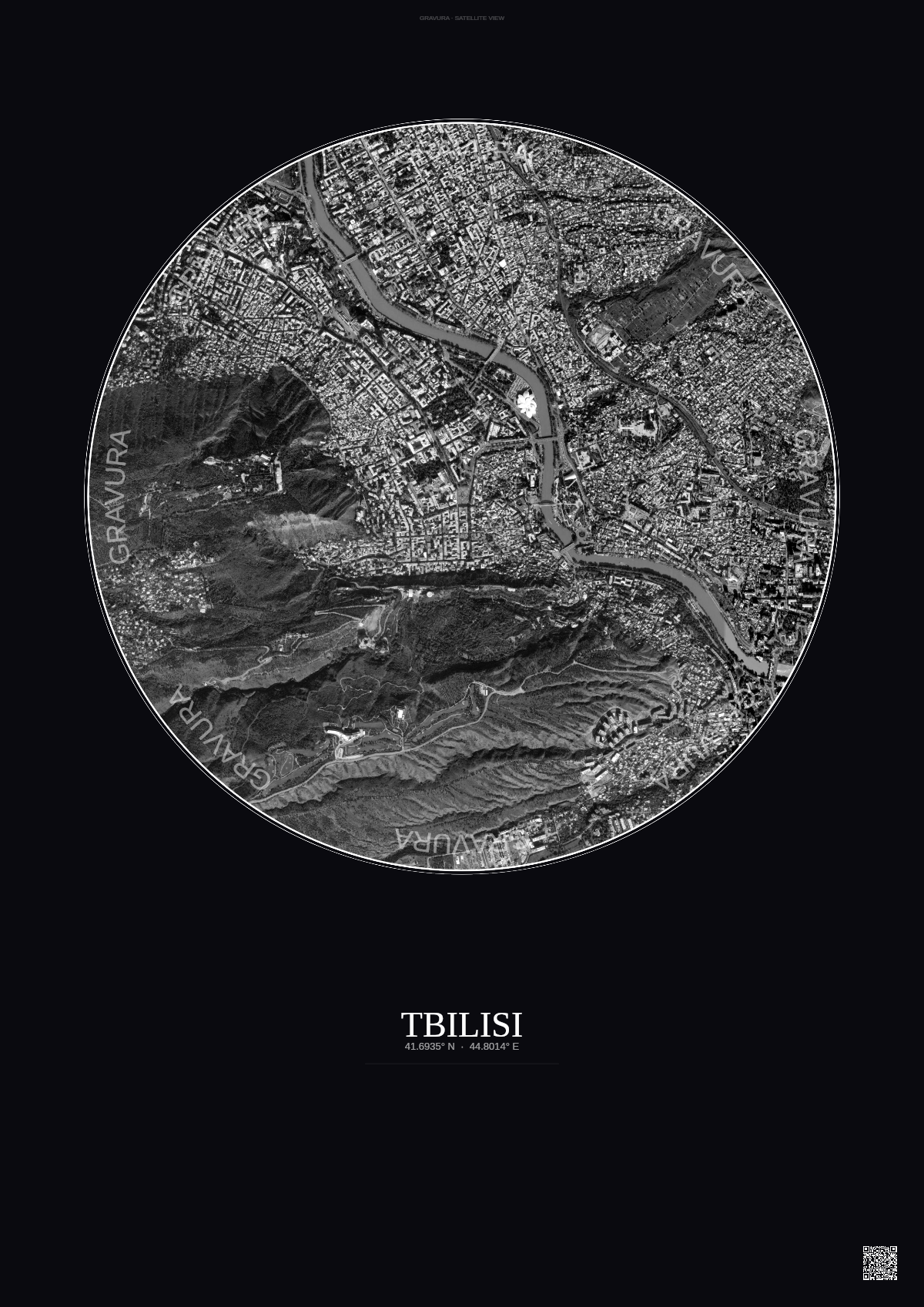 Affiche Tbilisi – Poster vue satellite | Gravura – Fond foncé