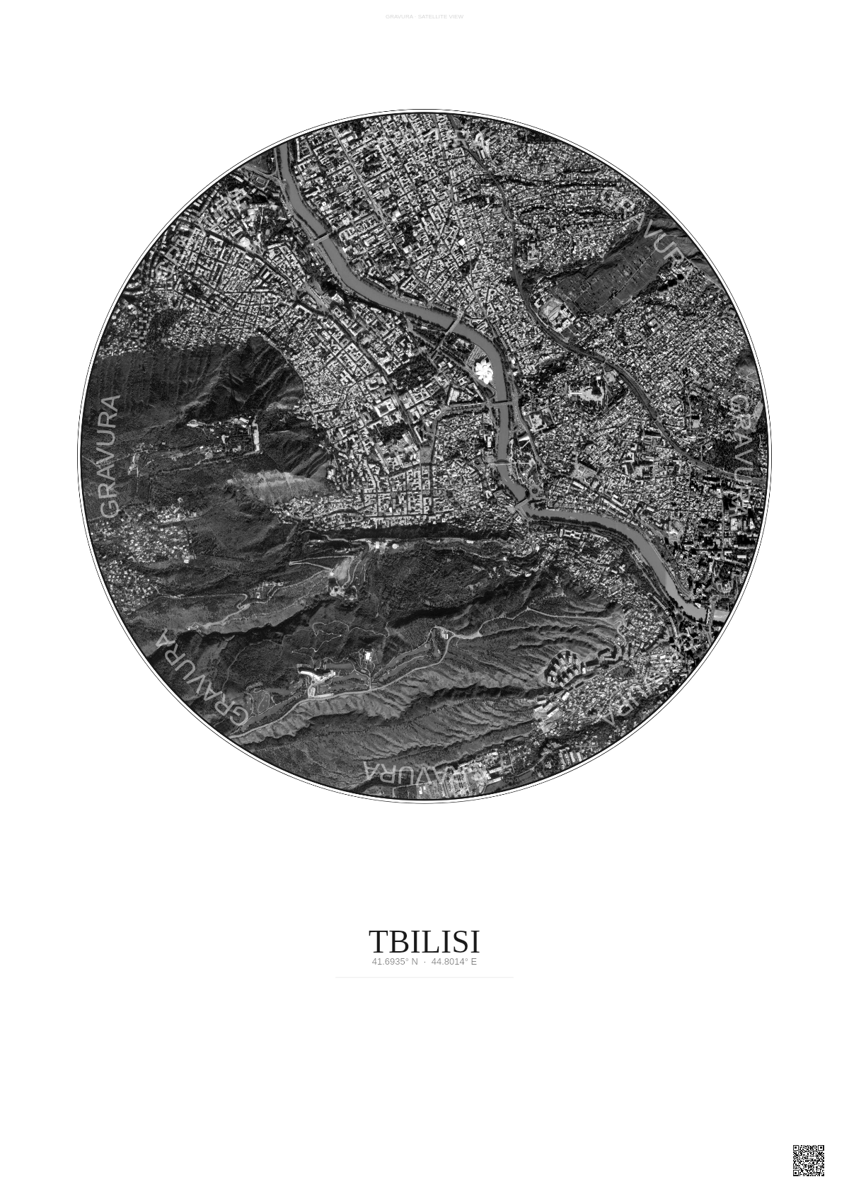 Affiche Tbilisi – Poster vue satellite | Gravura – Fond clair