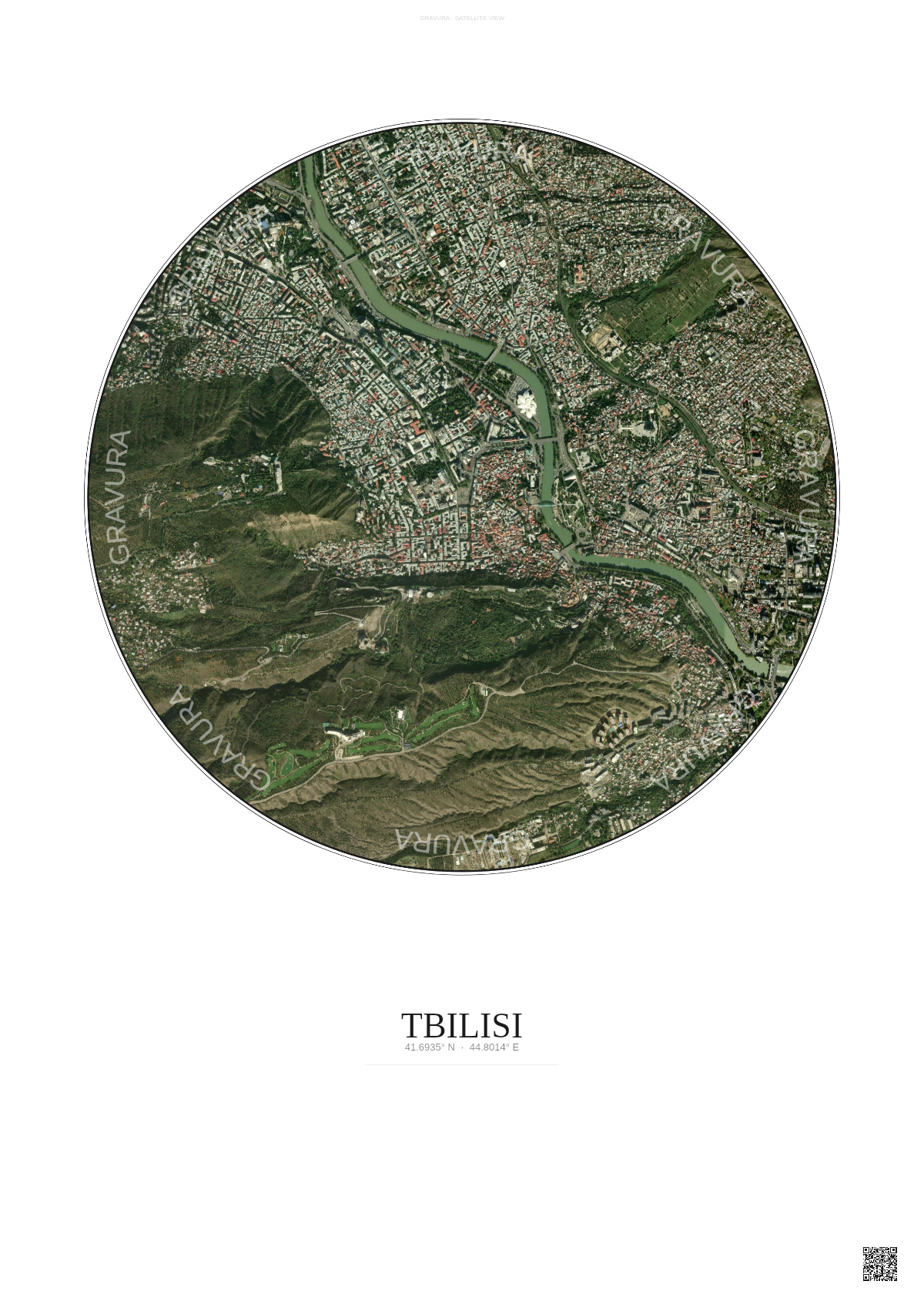 Affiche Tbilisi – Poster vue satellite | Gravura – Fond clair