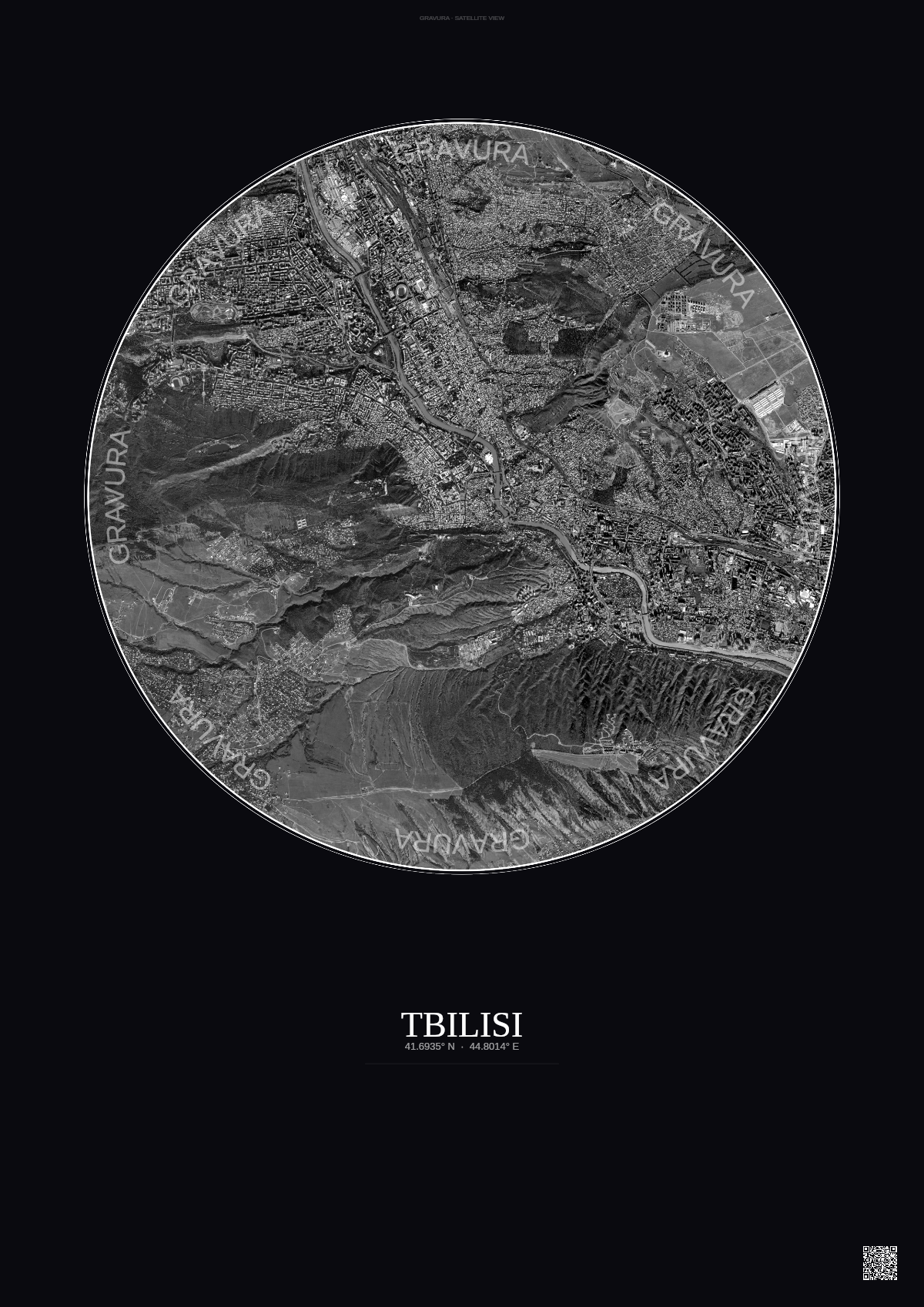 Affiche Tbilisi – Poster vue satellite | Gravura – Fond foncé