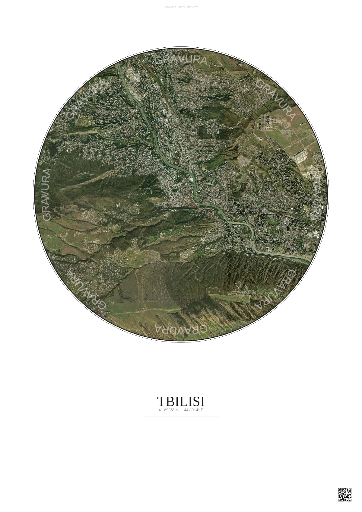 Affiche Tbilisi – Poster vue satellite | Gravura – Fond clair