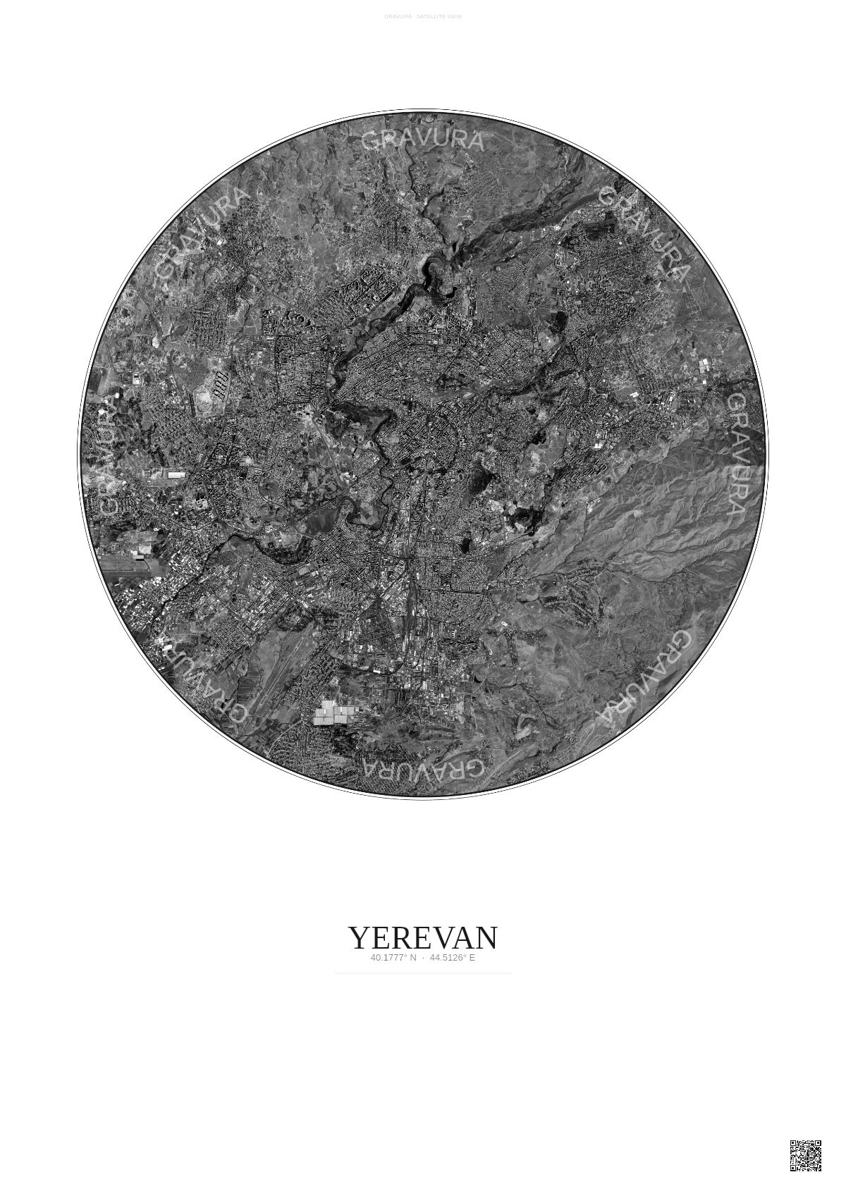 Affiche Yerevan – Poster vue satellite | Gravura – Fond clair