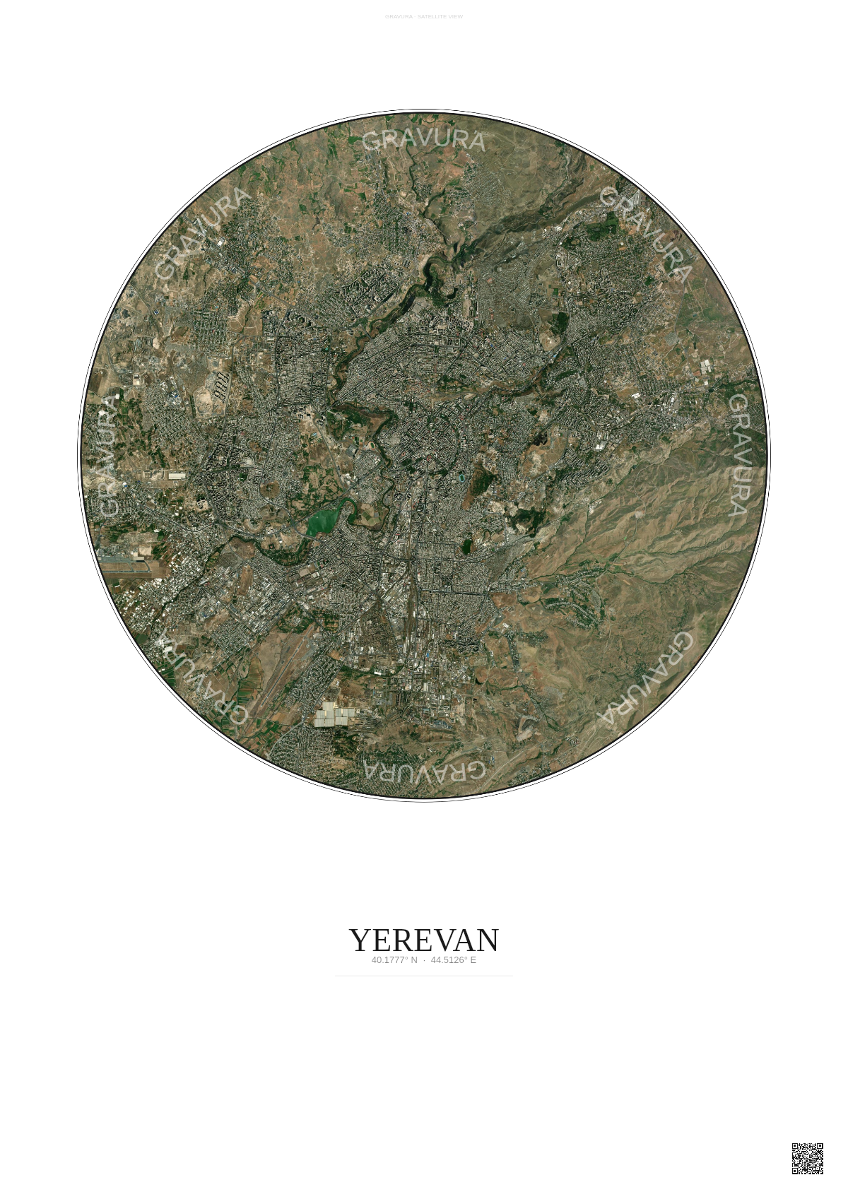 Affiche Yerevan – Poster vue satellite | Gravura – Fond clair