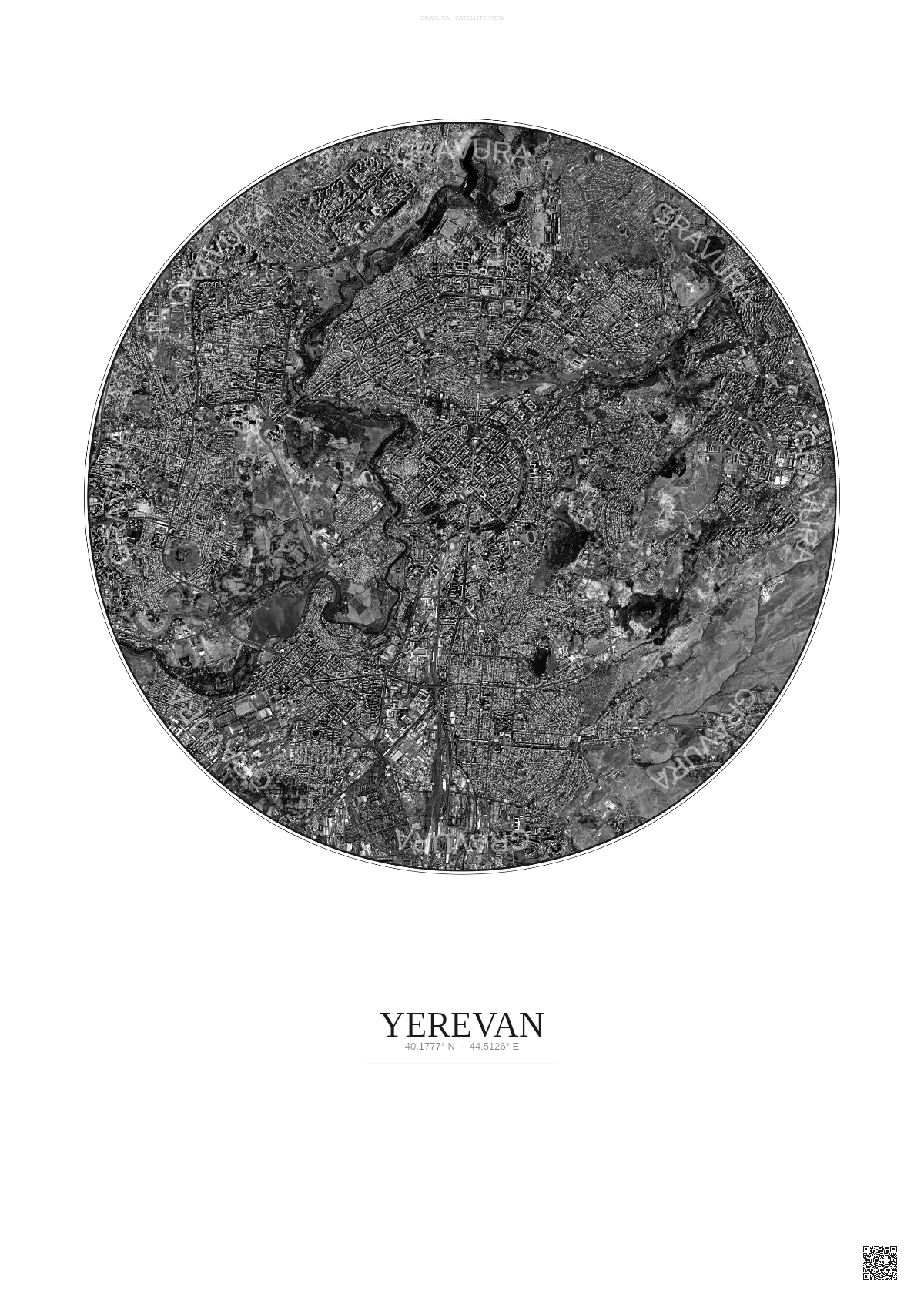Affiche Yerevan – Poster vue satellite | Gravura – Fond clair