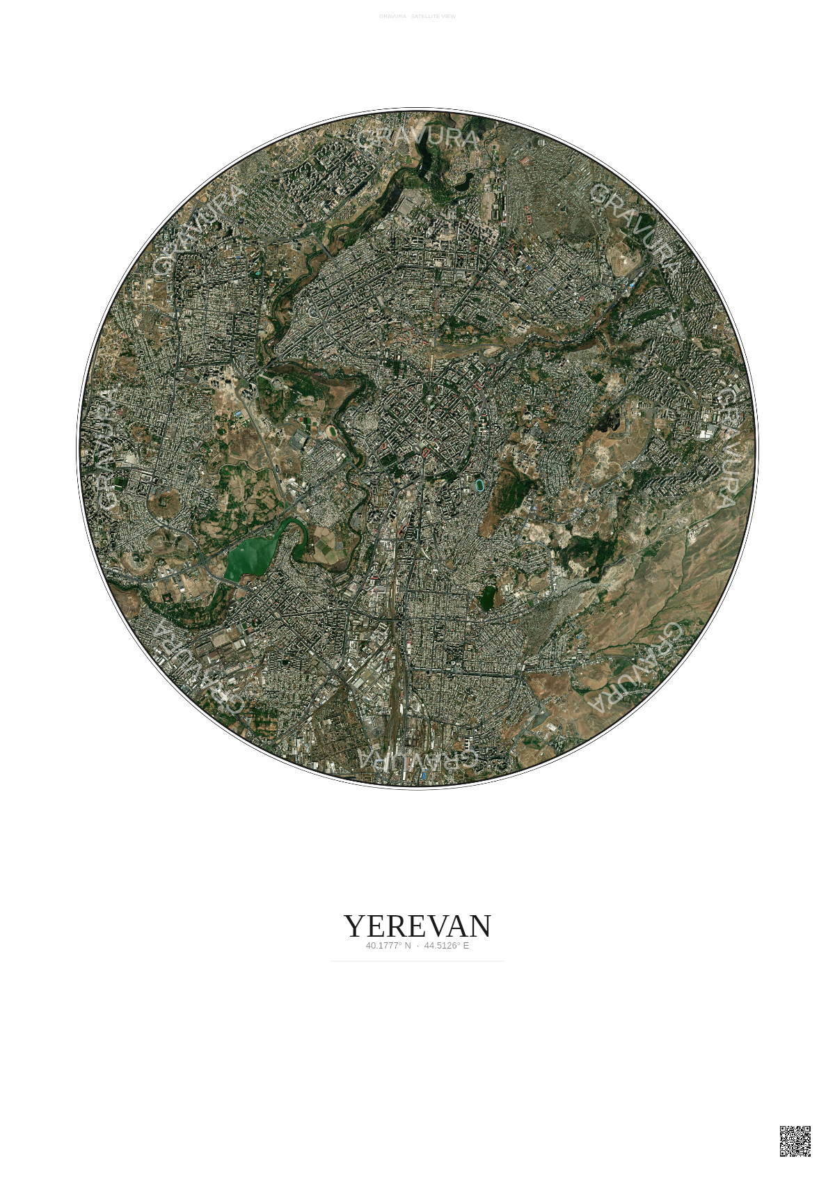Affiche Yerevan – Poster vue satellite | Gravura – Fond clair