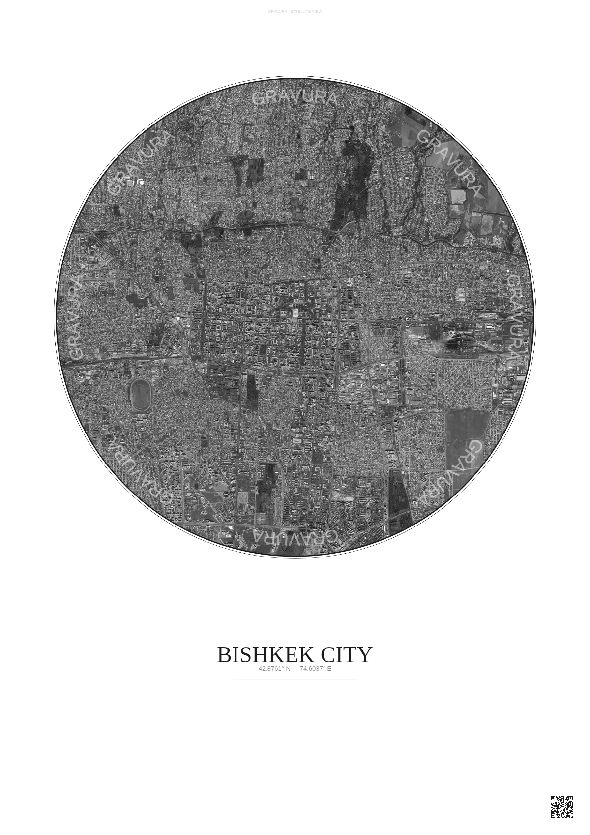 Affiche Bishkek City – Poster vue satellite | Gravura – Fond clair