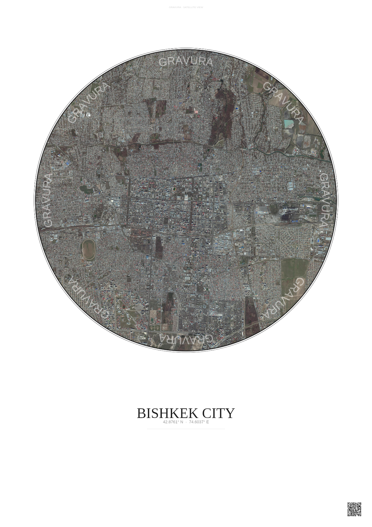 Affiche Bishkek City – Poster vue satellite | Gravura – Fond clair