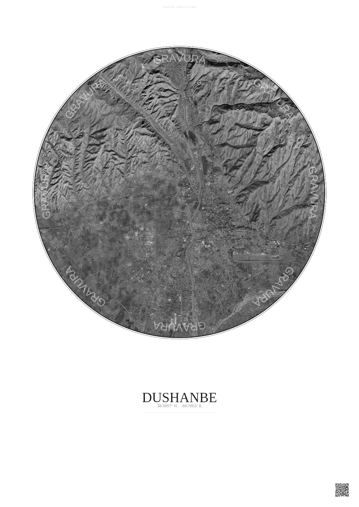Affiche Dushanbe – Poster vue satellite | Gravura – Fond clair