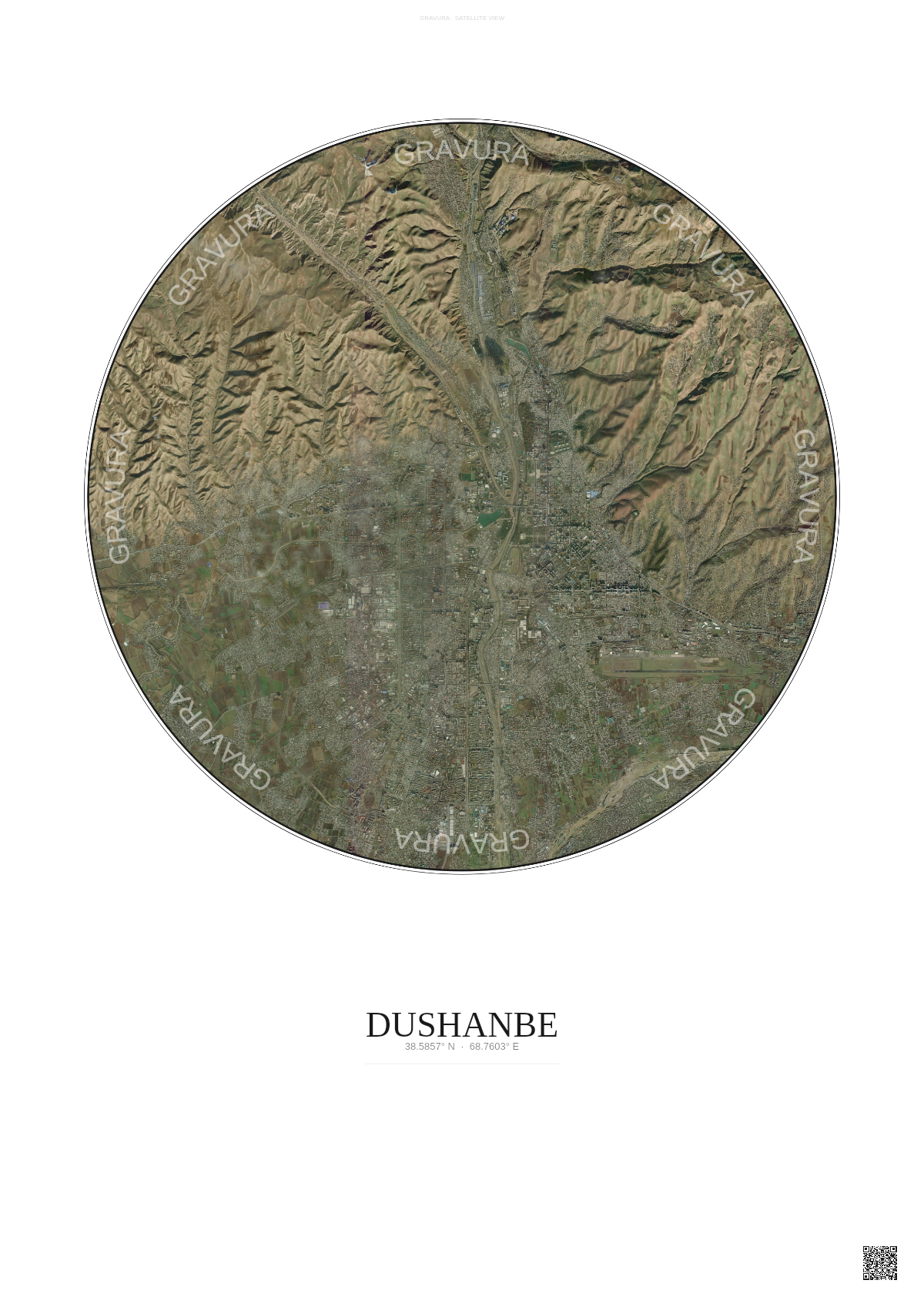Affiche Dushanbe – Poster vue satellite | Gravura – Fond clair