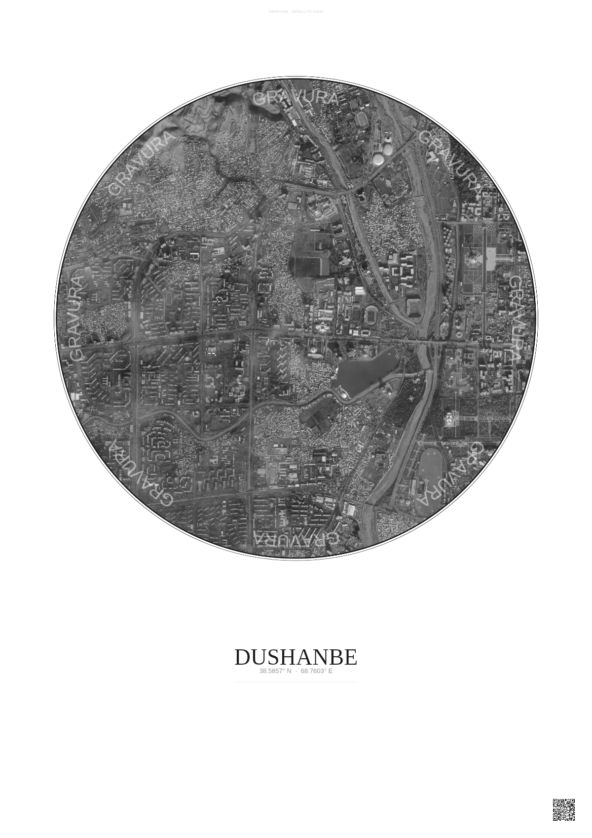 Affiche Dushanbe – Poster vue satellite | Gravura – Fond clair