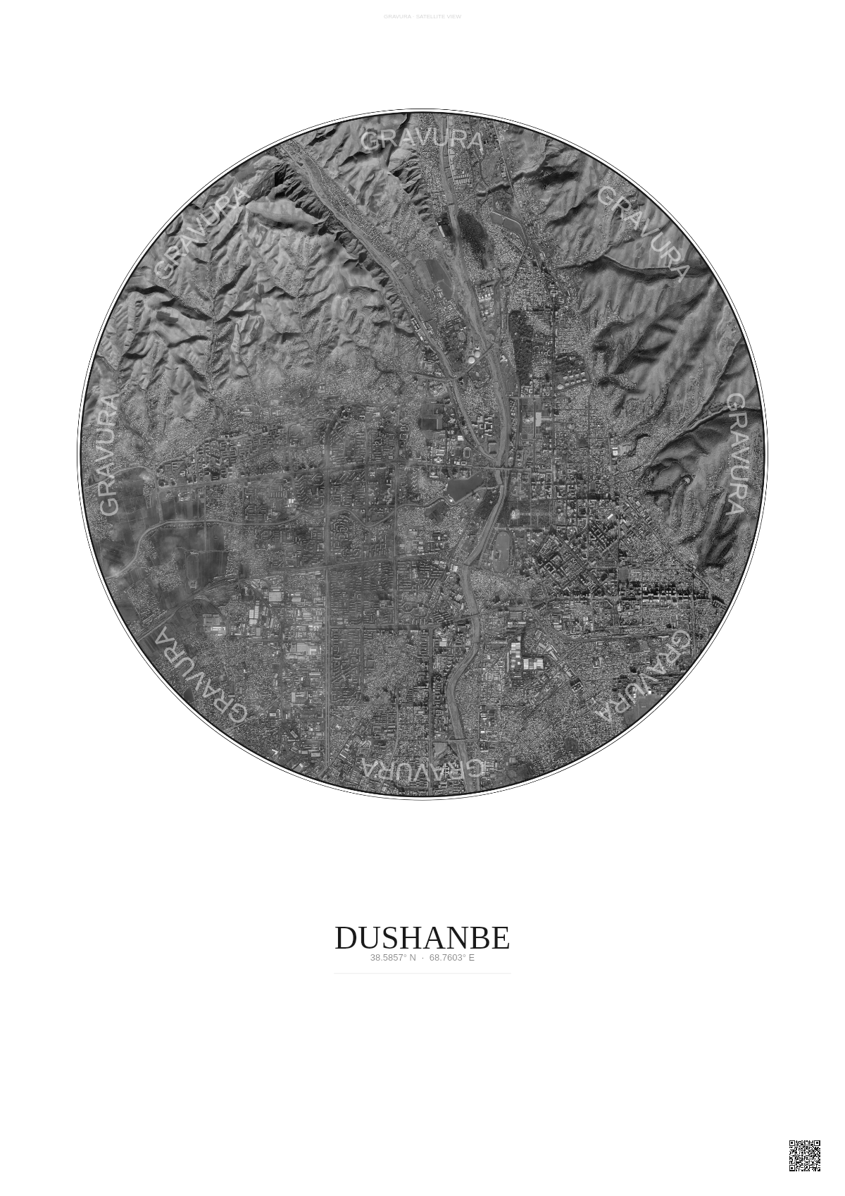 Affiche Dushanbe – Poster vue satellite | Gravura – Fond clair
