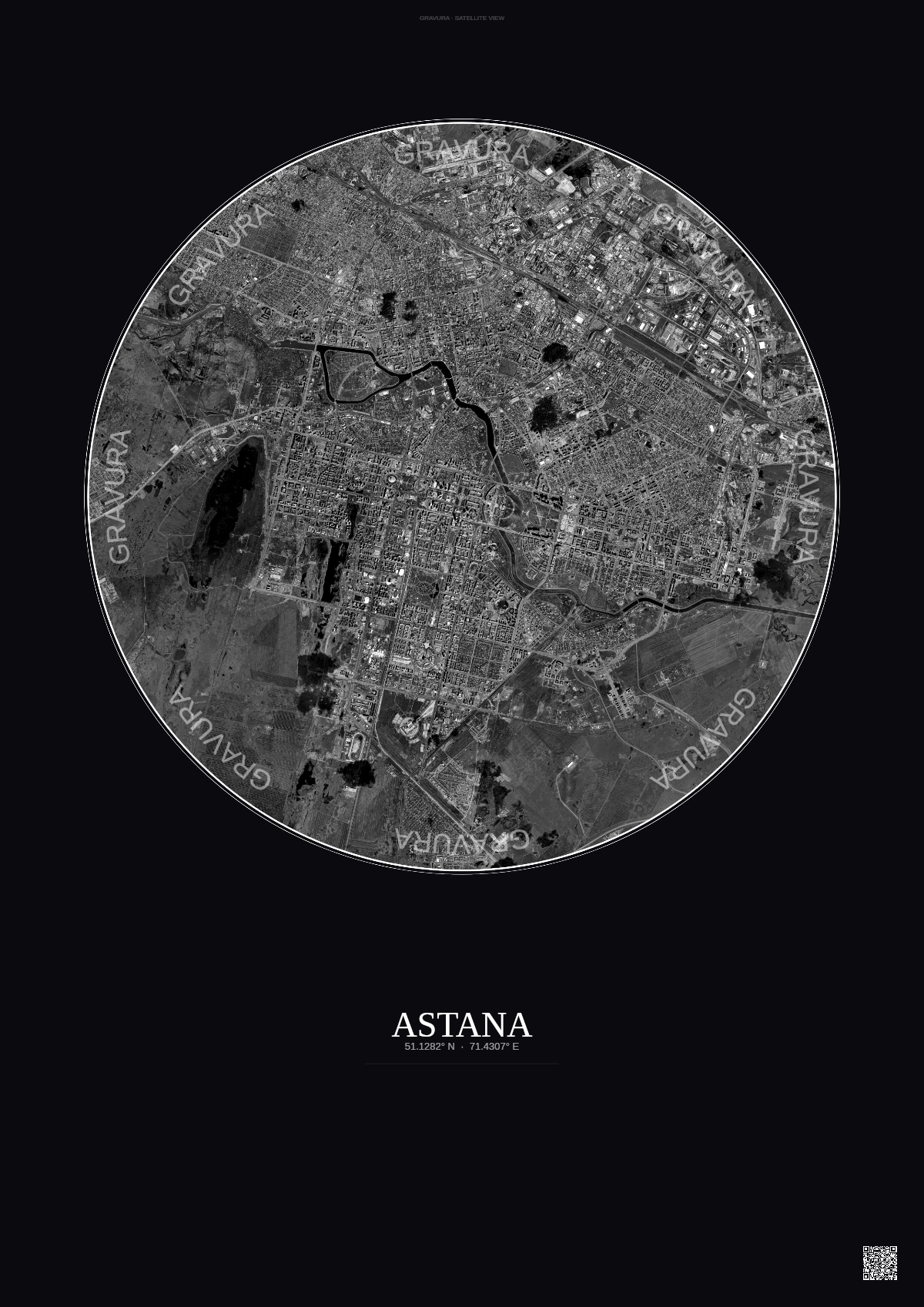 Affiche Astana – Poster vue satellite | Gravura – Fond foncé