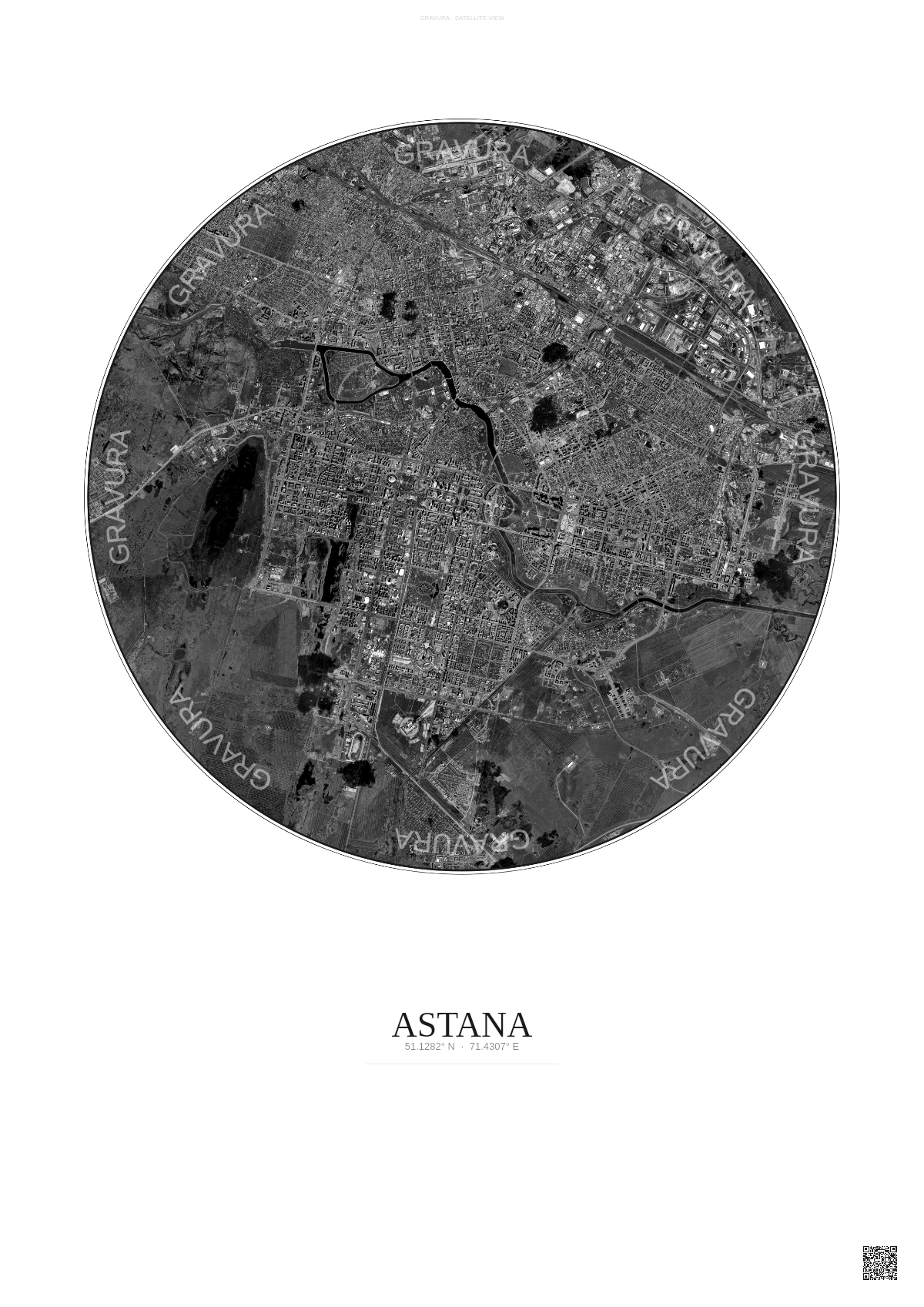 Affiche Astana – Poster vue satellite | Gravura – Fond clair